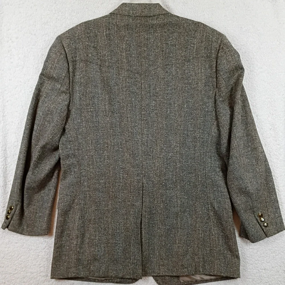 Marcial Mancillas Western Tweed Blazer Mens 48L Gray Wool Silk Herringbone Dance